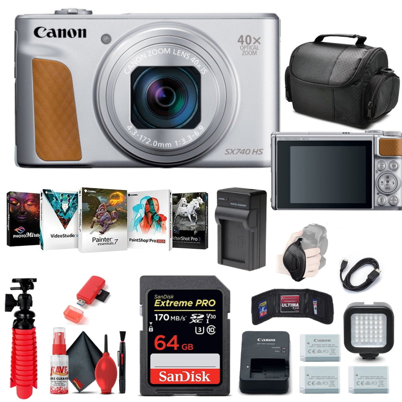 Canon PowerShot SX740 HS Digital Camera (Silver) (2956C001) + 64GB Card + More (International Model)
