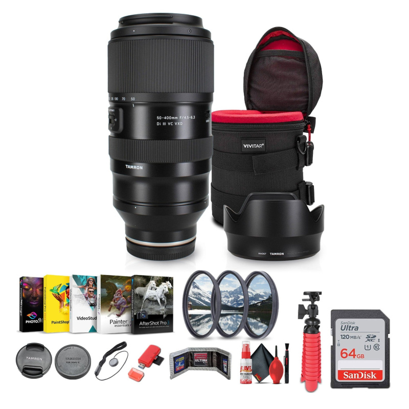 Tamron 50-400mm f/4.5-6.3 Di III VC VXD Lens (Sony E) + Sling Backpack + More