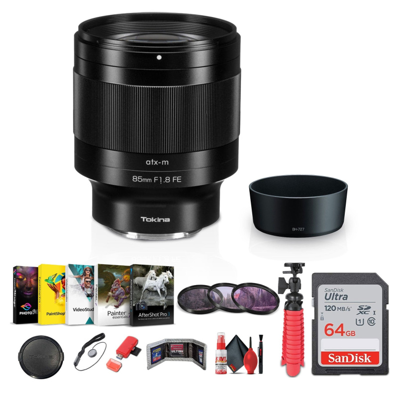 Tokina atx-m 85mm f/1.8 FE Lens for Sony E + Sling Backpack + Photography Software + More