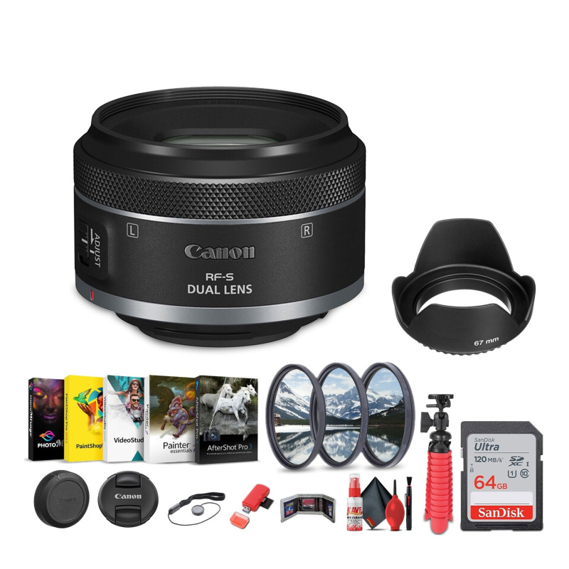 Canon RF-S 7.8mm f/4 STM Dual Lens (Canon RF) + Sling Backpack + More (International Model)