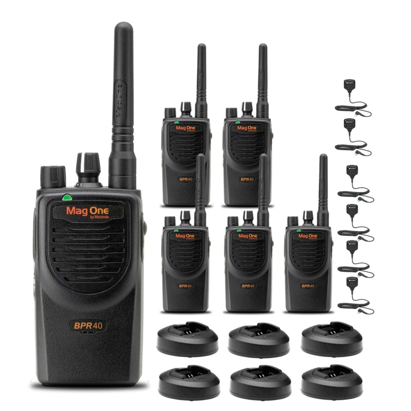 6 x Motorola BPR40 Mag One Series 4W 8-Channel UHF Two-Way Radio - Bundle