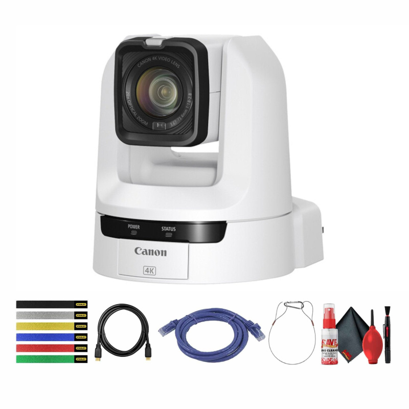 Canon CR-N100 4K NDI PTZ Camera (White) with 20x Zoom + HDMI Cable + More Bundle (International Model)