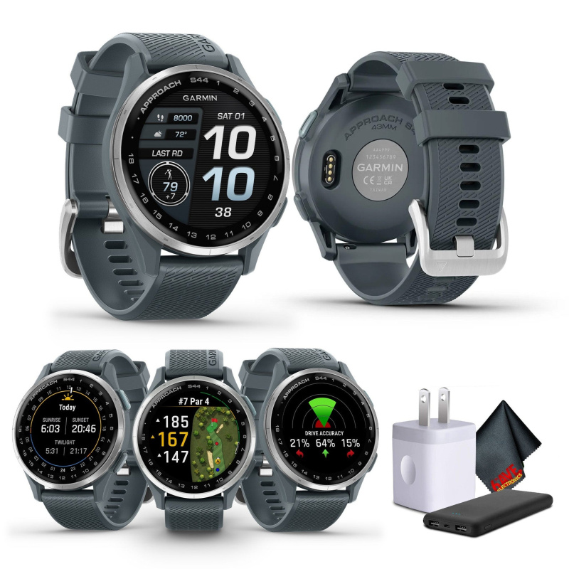 Garmin Approach S44, Silver/Twilight Silicone GPS Golf Smartwatch Bundle
