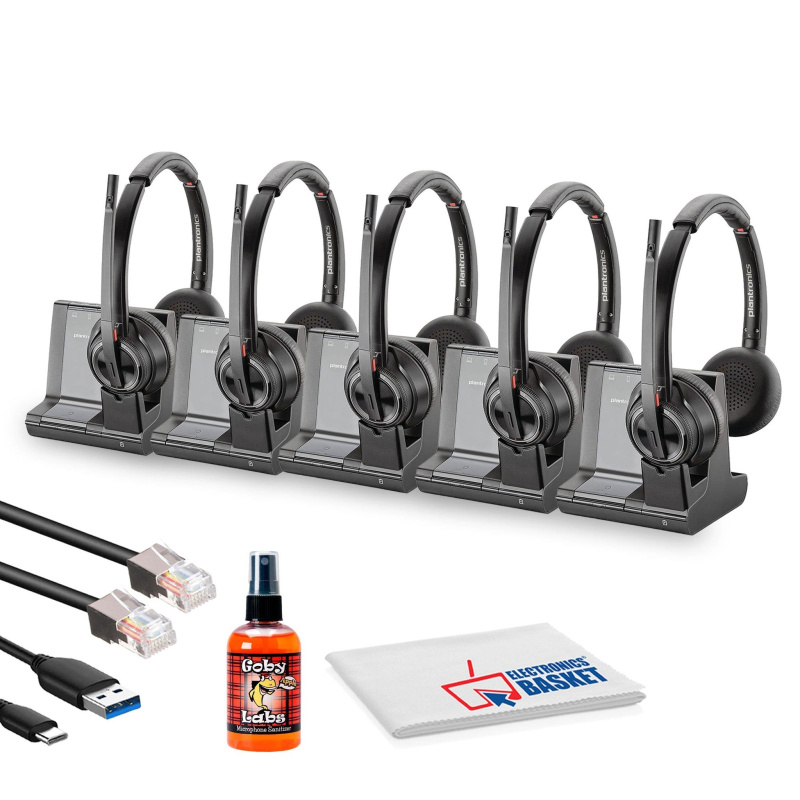 5x Poly Savi 8220 Office Wireless DECT Headset System Bundle
