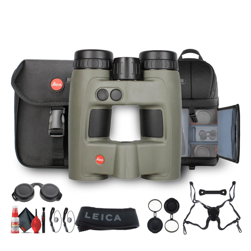 Leica 10x32 Geovid Pro Rangefinder Rugged Binoculars 2024 (Olive Green) - Bundle