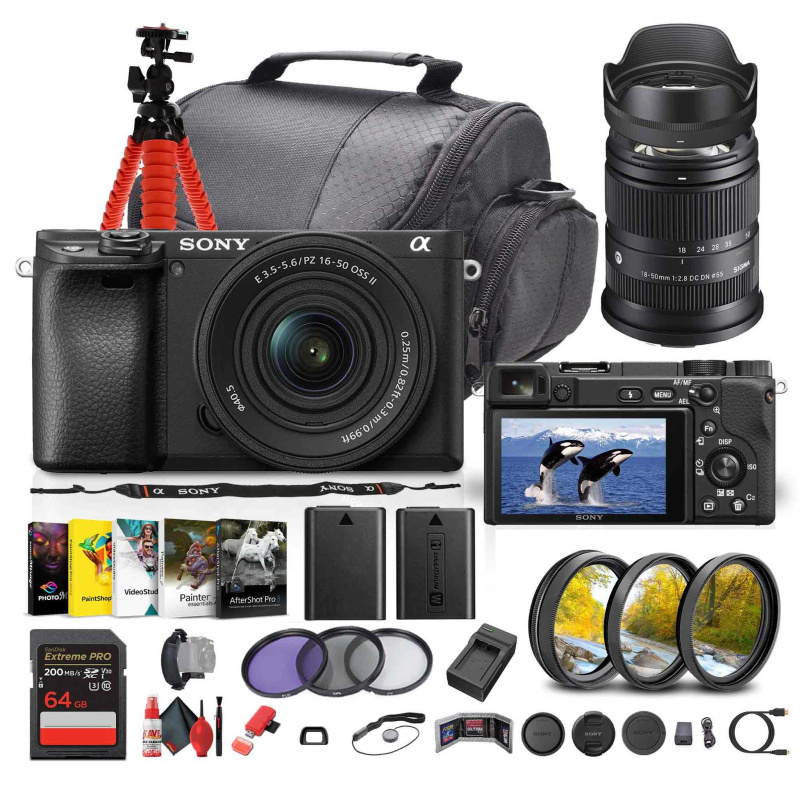 Sony a6400 Mirrorless Camera with 16-50mm f/3.5-5.6 II Lens (Black) - Bundle