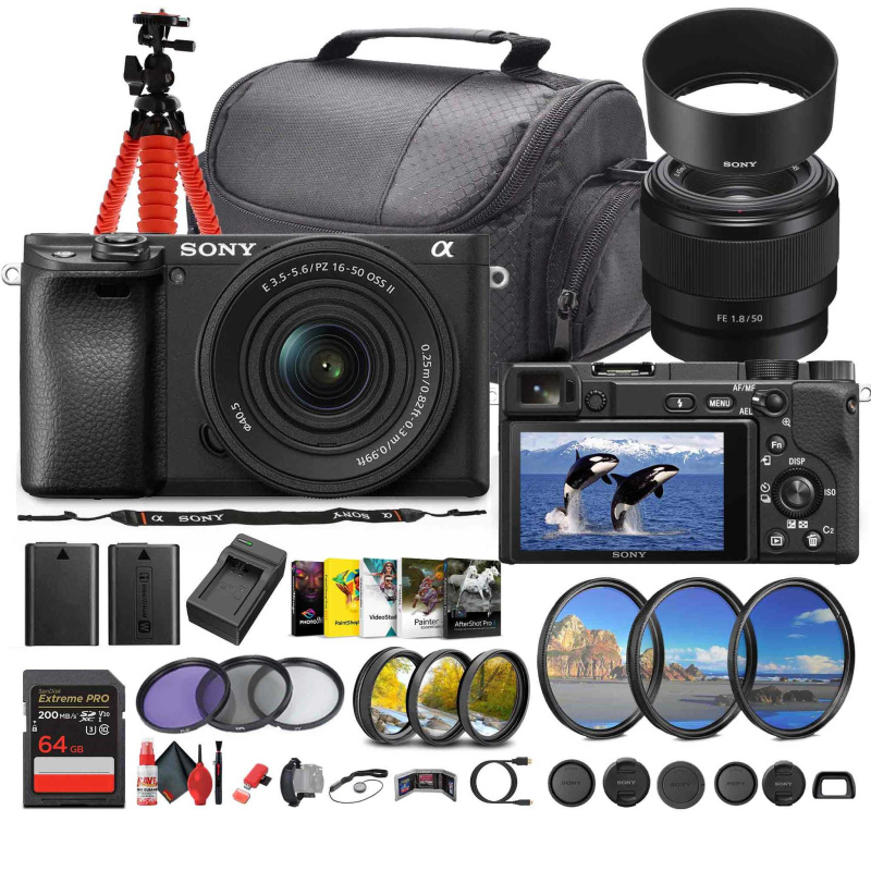 Sony a6400 Mirrorless Camera with 16-50mm f/3.5-5.6 II Lens (Black) - Bundle