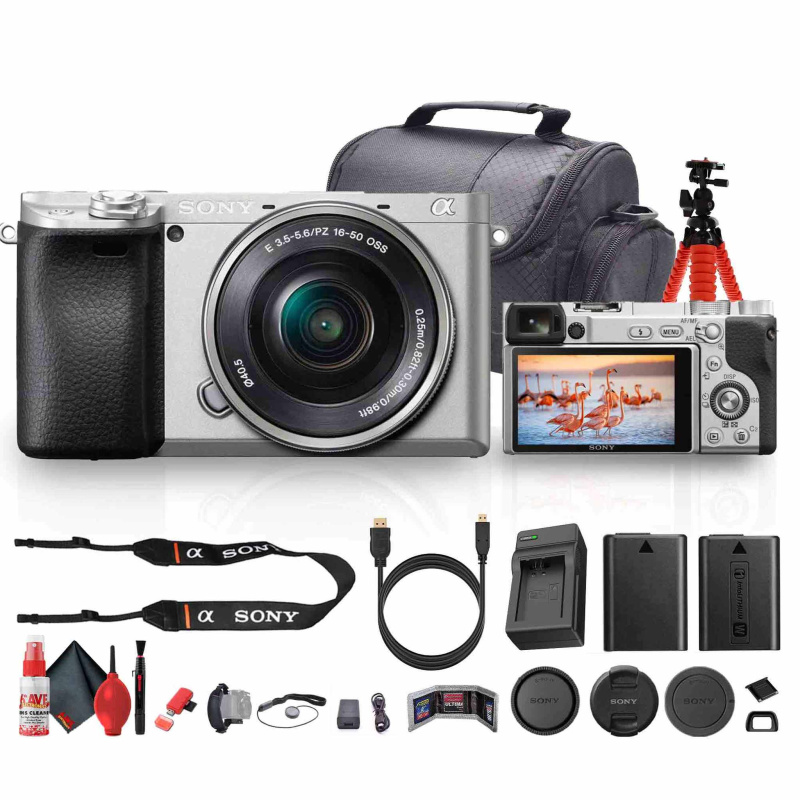 Sony a6400 Mirrorless Camera with 16-50mm f/3.5-5.6 II Lens (Silver) - Bundle