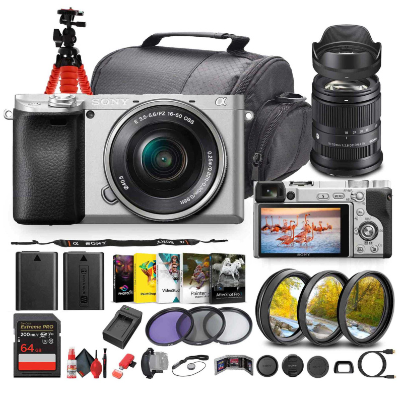 Sony a6400 Mirrorless Camera with 16-50mm f/3.5-5.6 II Lens (Silver) - Bundle
