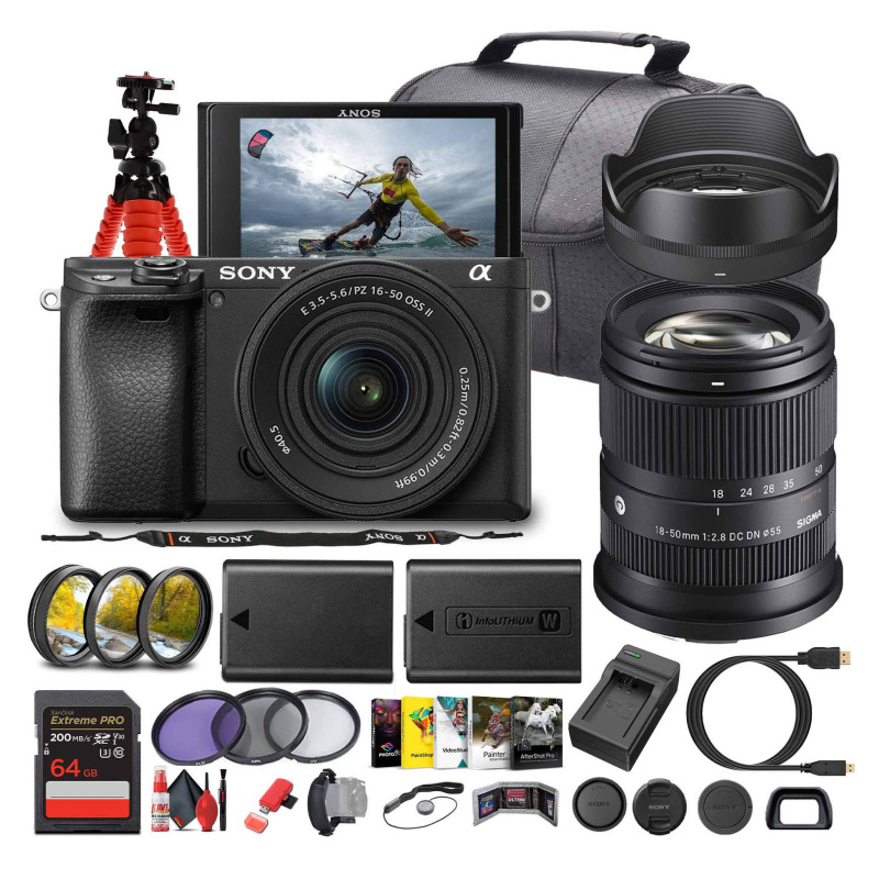 Sony a6100 Mirrorless Camera with 16-50mm f/3.5-5.6 II Lens + Sigma 18-50mm Lens - Bundle