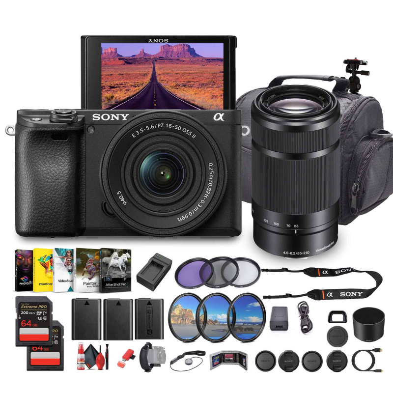 Sony Alpha a6100 Mirrorless Camera with 16-50mm OSS II and 55-210mm Zoom Lenses - Bundle