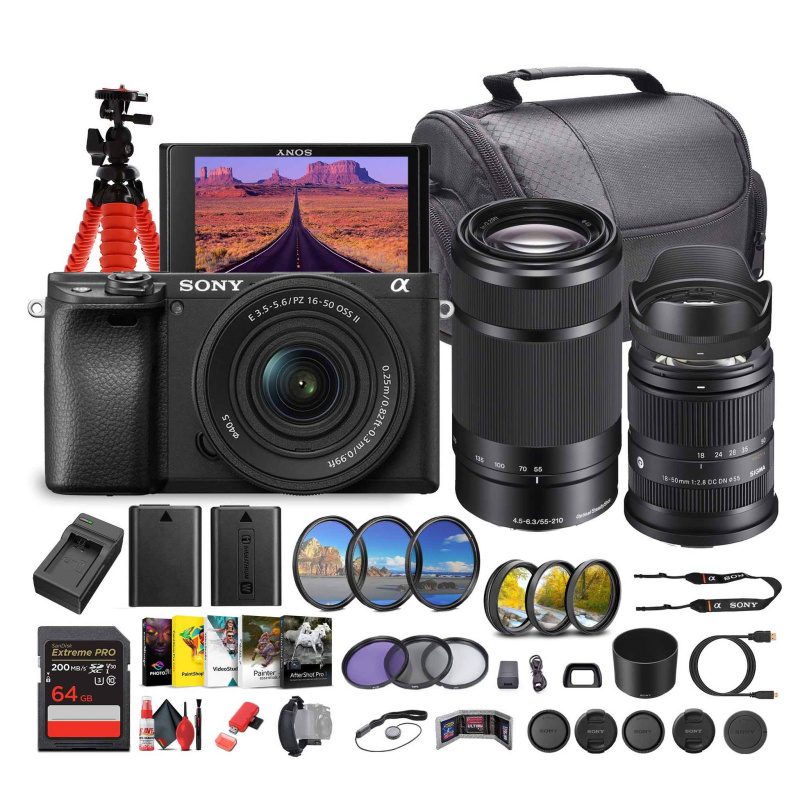 Sony Alpha a6100 Mirrorless Camera with 16-50mm OSS II and 55-210mm Zoom Lenses - Bundle