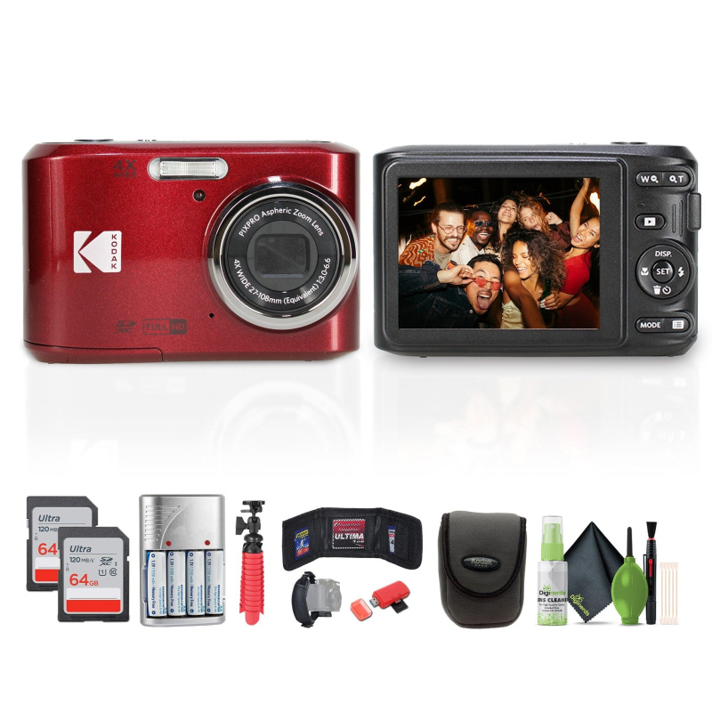 Kodak Pixpro FZ45 Digital Camera in Red (FZ45RD) Bundle with Accessories