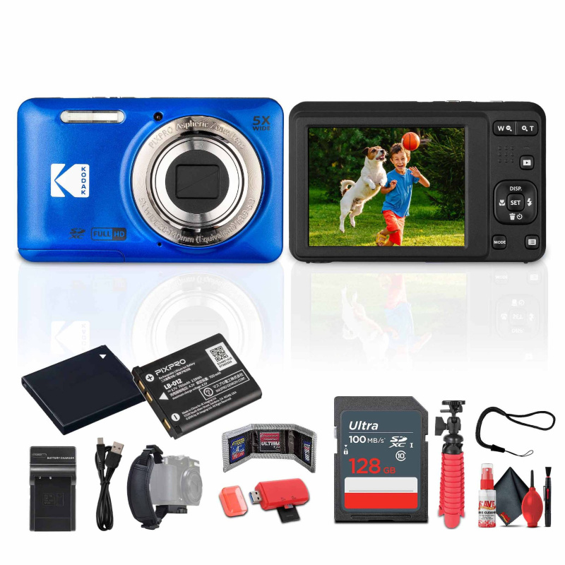 Kodak Pixpro FZ55 Digital Camera in Blue (FZ55BL) Bundle with Accessories