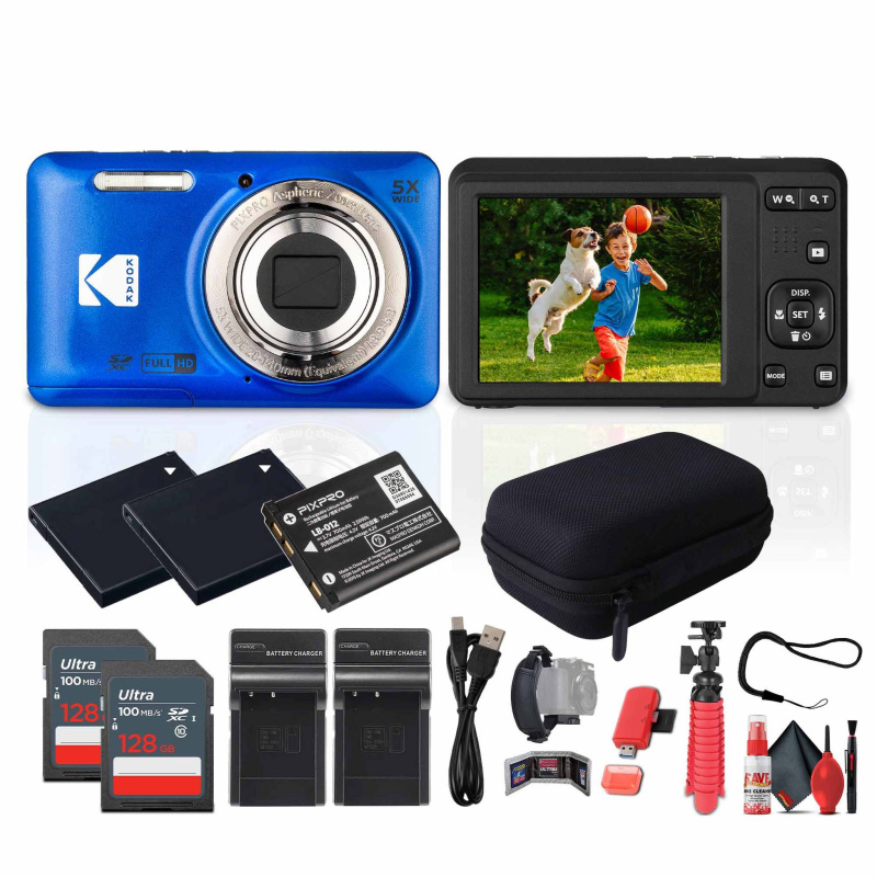 Kodak Pixpro FZ55 Digital Camera in Blue (FZ55BL) Bundle with Accessories