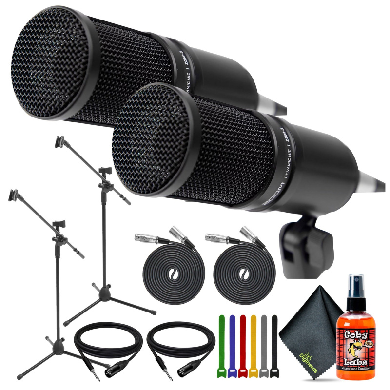 2x Zoom ZDM-1 Dynamic Microphone, 2x Tripod Boom Microphone Floor Stand