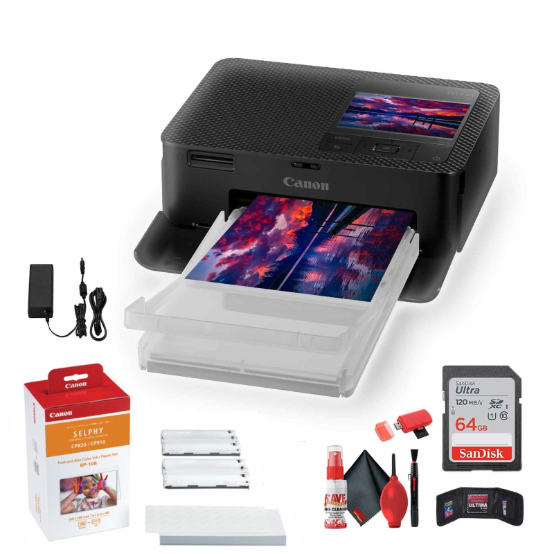 Canon SELPHY CP1500 Photo Printer (Black) + Canon RP-108 Color Ink and Paper Set + More Bundle (International Model)