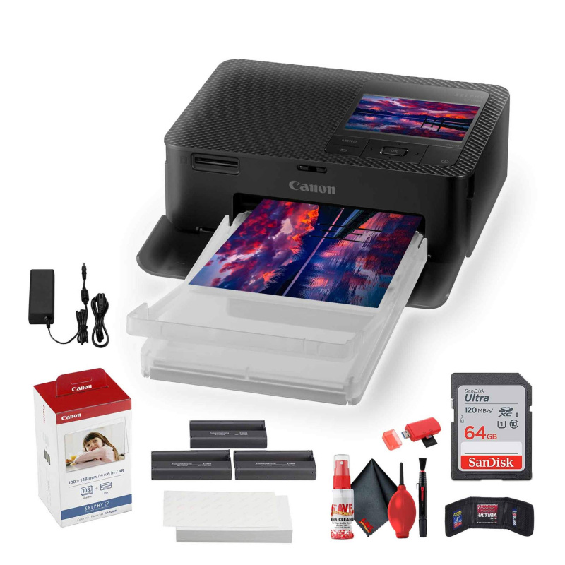Canon SELPHY CP1500 Photo Printer + Canon KP-108IN Color Ink and Paper Set + More Bundle (International Model)