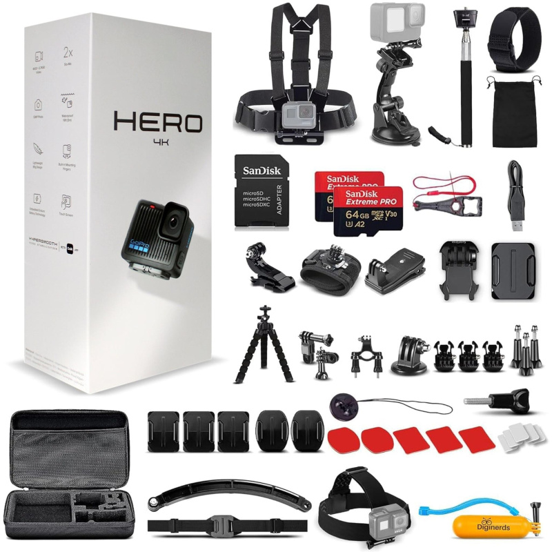 Go Pro HERO Compact - Waterproof Action Camera 50 In 1 Accessory + 2 X 64GB + More