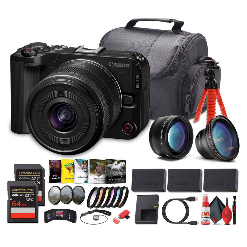 Canon EOS R50 V + 14–30mm Lens Kit | 4K60p Vlogging Camera, Power Zoom Lens - Bundle (International Model)