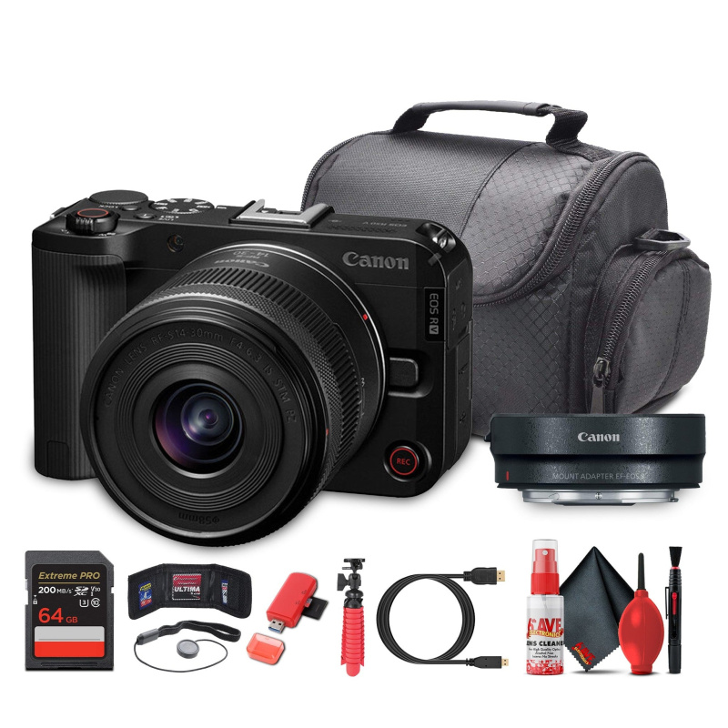 Canon EOS R50 V + 14–30mm Lens Kit | 4K60p Vlogging Camera, Power Zoom Lens - Bundle (International Model)
