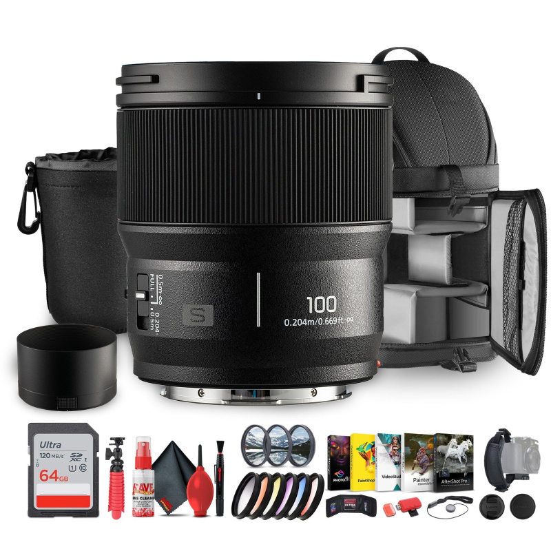 Panasonic Lumix S 100mm f/2.8 Macro Lens | L-Mount, Weather-Sealed - Bundle