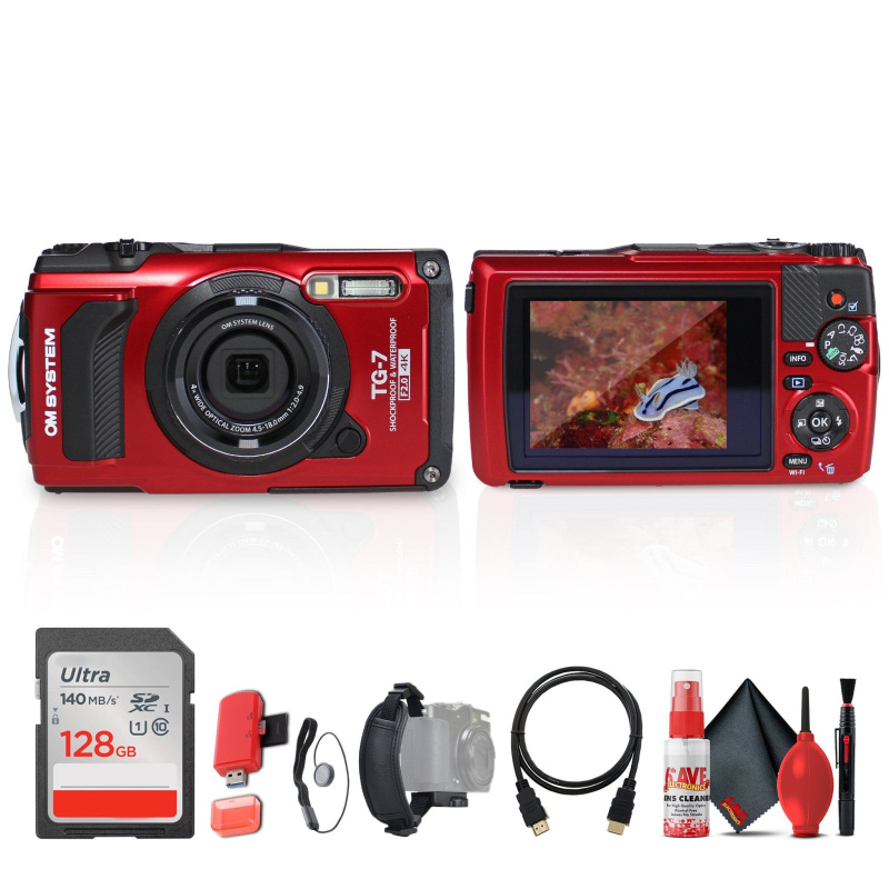 OM System Tough TG-7 Digital Camera (Red) Bundle