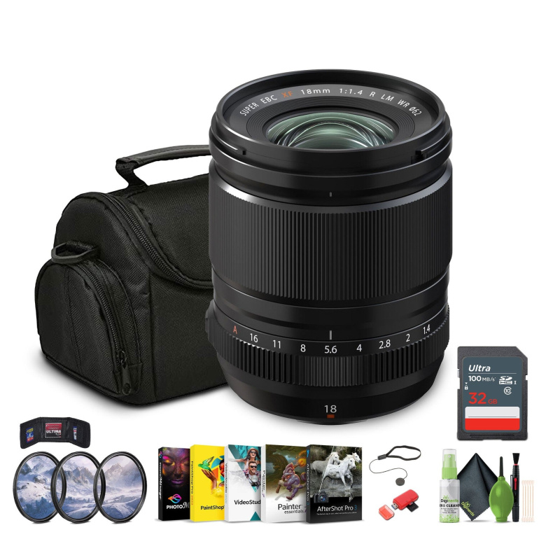 FUJIFILM XF 18mm f/1.4 R LM WR Lens, 32GB Memory Card, Bundle