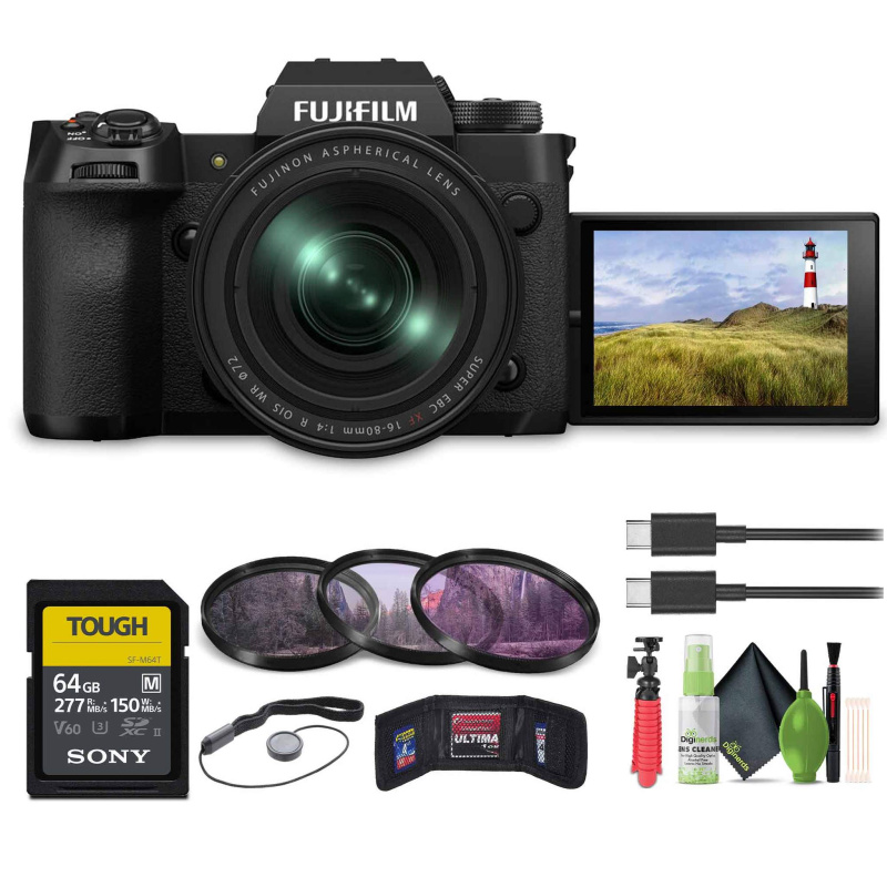 FUJIFILM X-H2 Mirrorless Camera with 16-80mm Lens, 64GB Memory Card, Bundle