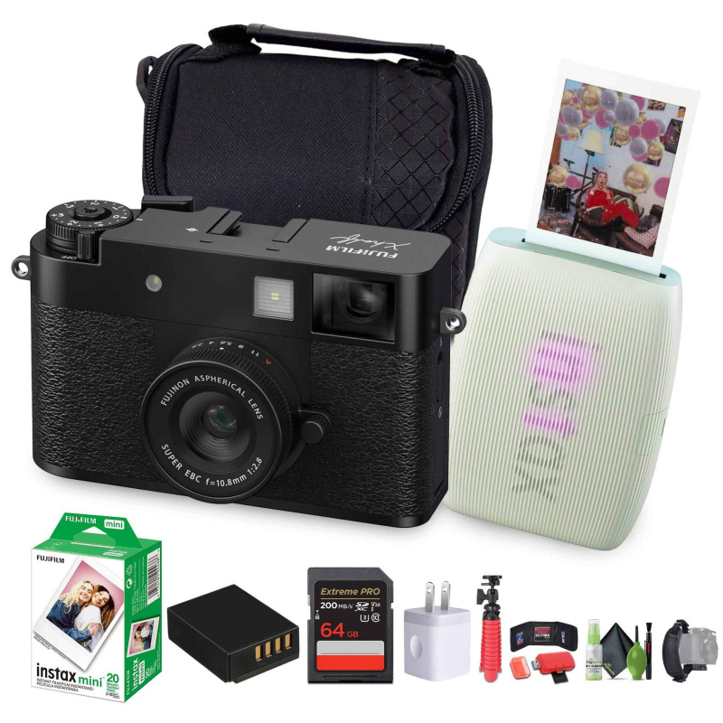 FUJIFILM X Digital Camera (Black), MINI LINK 3 Smartphone Printer(Sage Green)