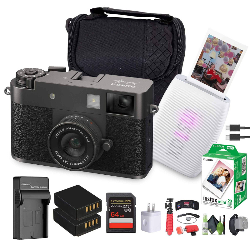 FUJIFILM X Digital Camera (Charcoal Silver), MINI LINK 3 Printer(Clay White)