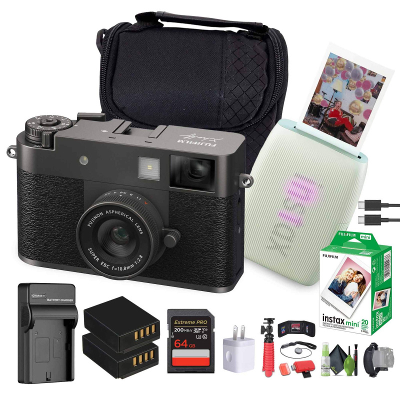 FUJIFILM X Digital Camera (Charcoal Silver), MINI LINK 3 Printer(Sage Green)