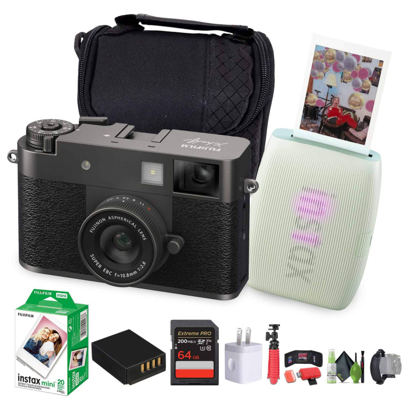 FUJIFILM X Digital Camera (Charcoal Silver), MINI LINK 3 Printer(Sage Green)