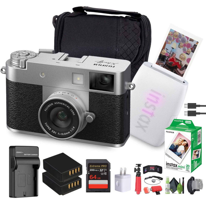 FUJIFILM X Digital Camera (Silver), MINI LINK 3 Smartphone Printer(Clay White)