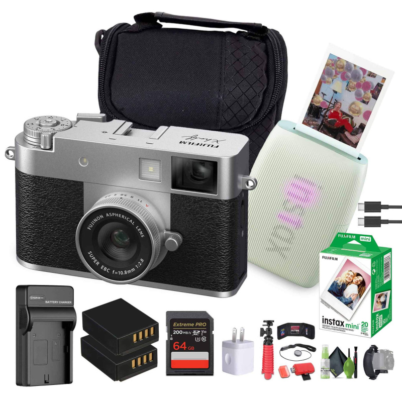 FUJIFILM X Digital Camera (Silver), MINI LINK 3 Smartphone Printer(Sage Green)