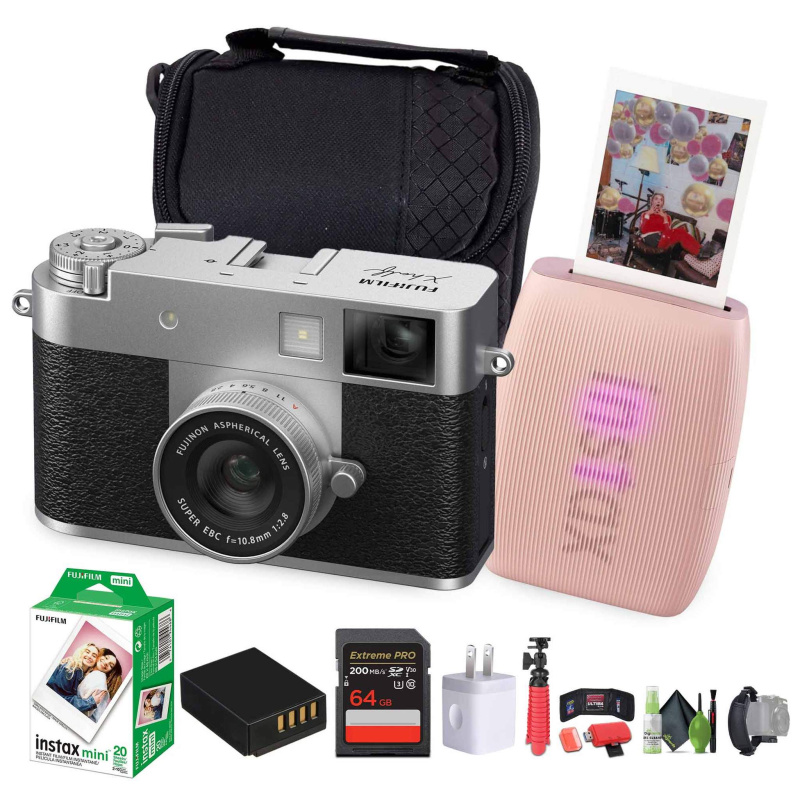 FUJIFILM X Digital Camera (Silver), MINI LINK 3 Smartphone Printer(Rose Pink)