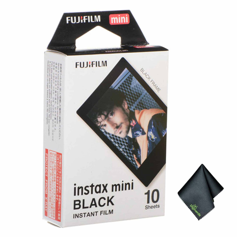FUJIFILM INSTAX MINI Black Instant Film (10 Exposures), Microfiber Cleaning Cloth, Bundle