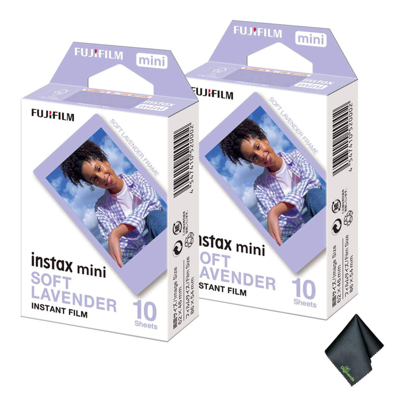 2xFUJIFILM INSTAX MINI Soft Lavender Instant Film (10 Exposures), Microfiber Cleaning Cloth, Bundle