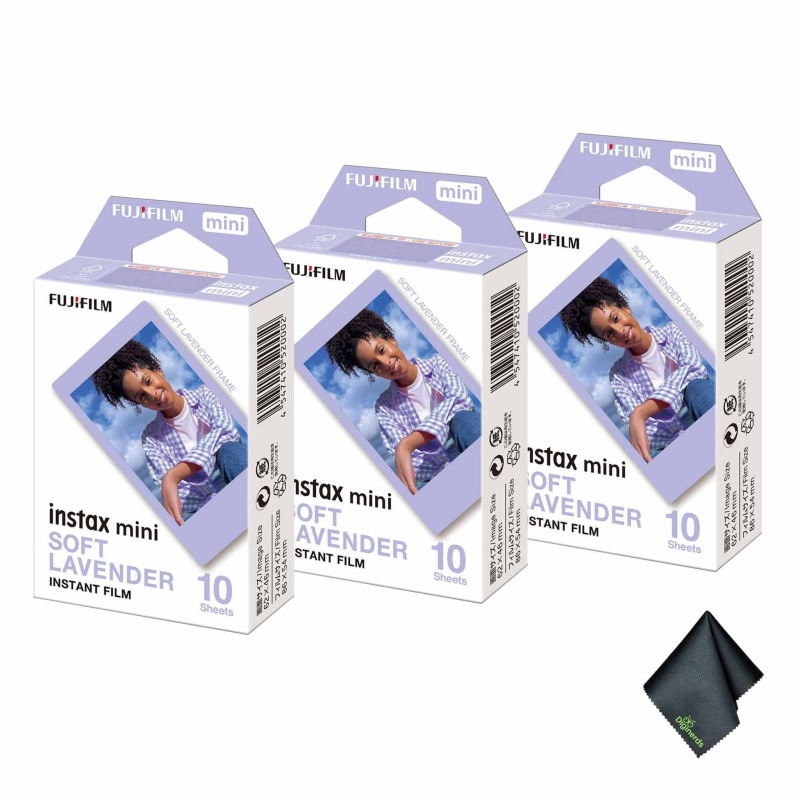 3xFUJIFILM INSTAX MINI Soft Lavender Instant Film (10 Exposures), Microfiber Cleaning Cloth, Bundle