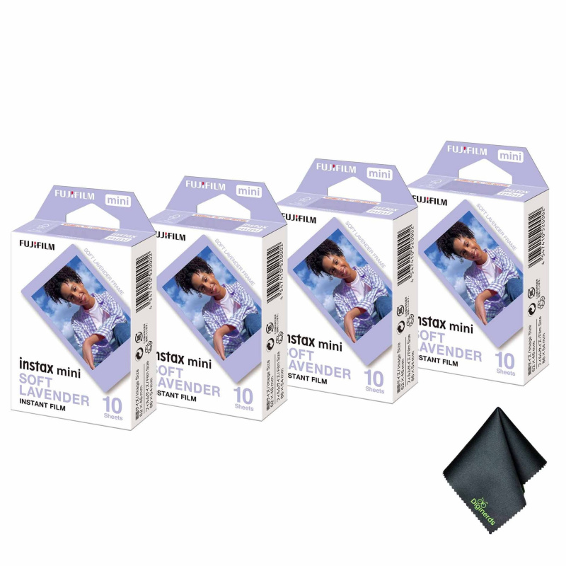 4xFUJIFILM INSTAX MINI Soft Lavender Instant Film (10 Exposures), Microfiber Cleaning Cloth, Bundle