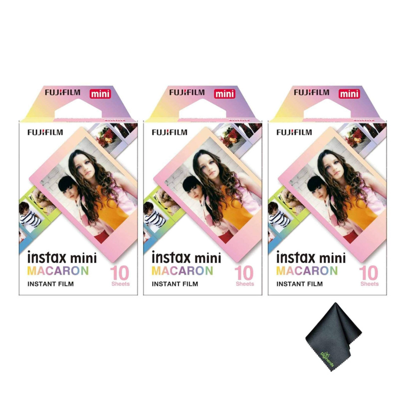 3xFUJIFILM INSTAX MINI Macaron Instant Film (10 Exposures), Microfiber Cleaning Cloth, Bundle