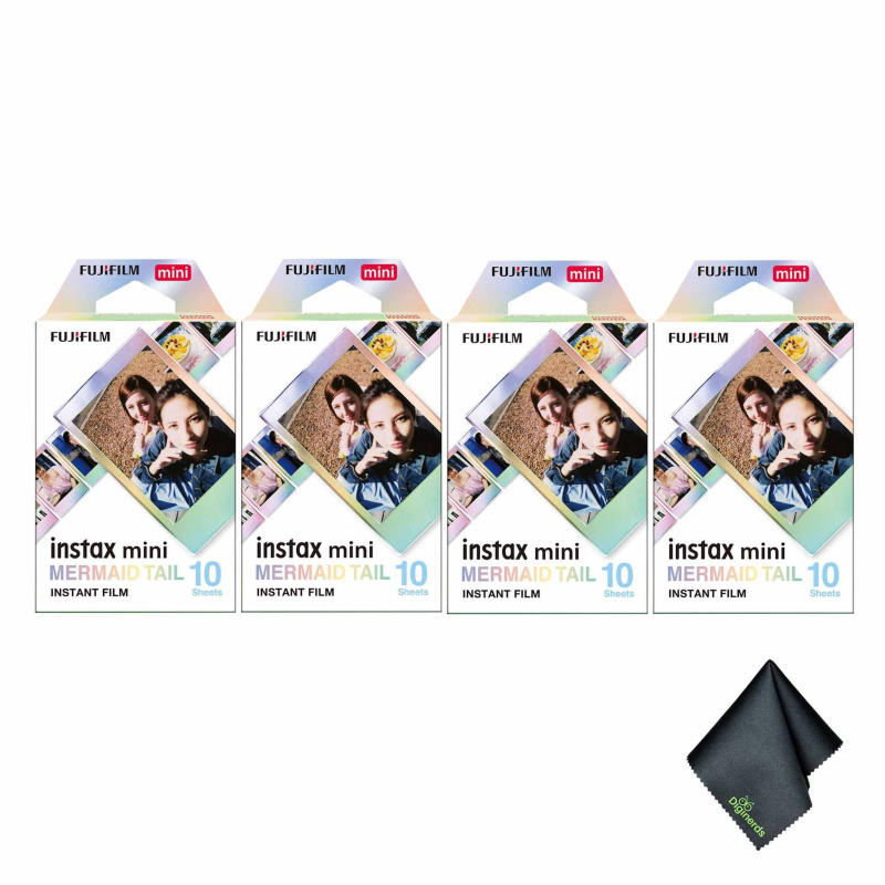 4xFUJIFILM INSTAX MINI Mermaid Tail Instant Film (10 Exposures), Microfiber Cleaning Cloth, Bundle