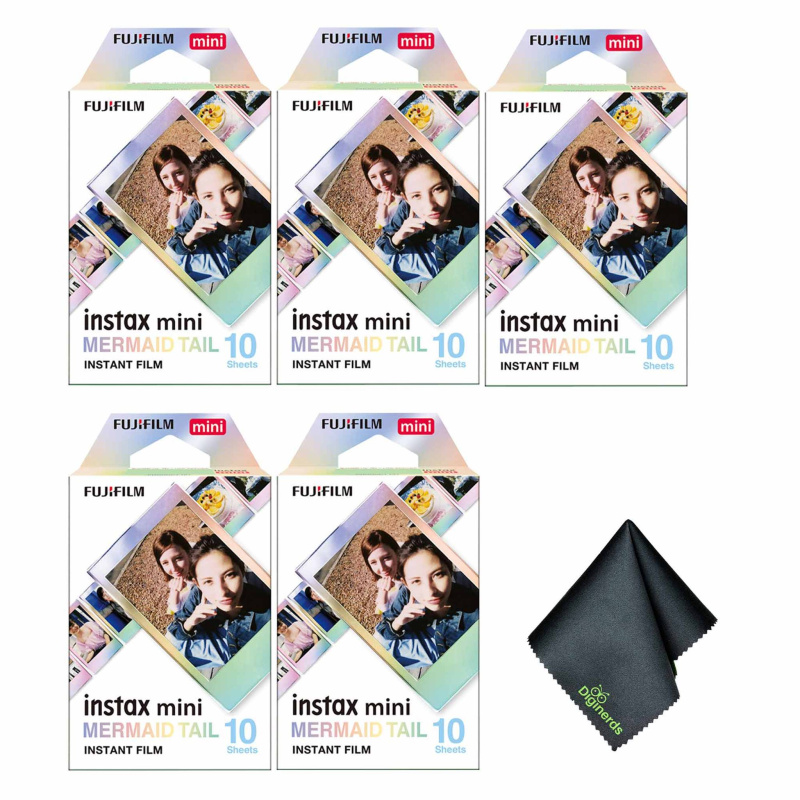 5xFUJIFILM INSTAX MINI Mermaid Tail Instant Film (10 Exposures), Microfiber Cleaning Cloth, Bundle