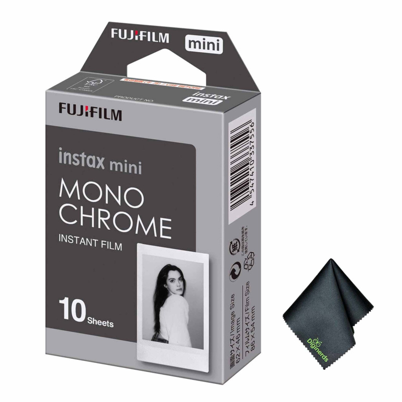 FUJIFILM INSTAX MINI Monochrome Instant Film (10 Exposures), Microfiber Cleaning Cloth, Bundle