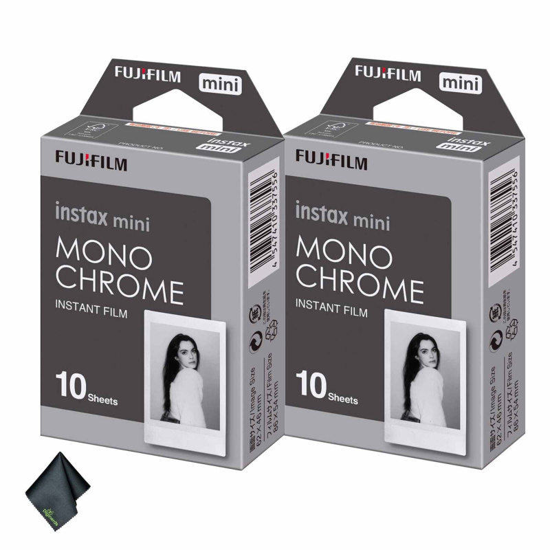 2xFUJIFILM INSTAX MINI Monochrome Instant Film (10 Exposures), Microfiber Cleaning Cloth, Bundle