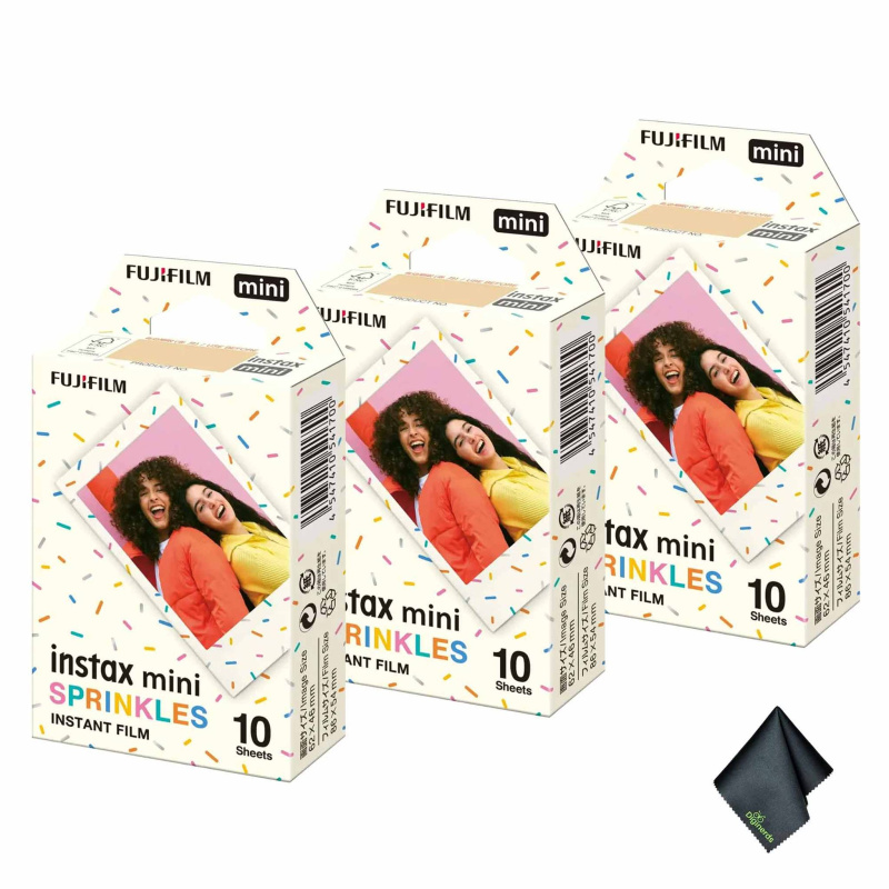 3xFUJIFILM INSTAX MINI Spinkles Instant Film (10 Exposures), Microfiber Cleaning Cloth, Bundle
