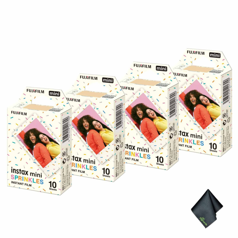 4xFUJIFILM INSTAX MINI Spinkles Instant Film (10 Exposures), Microfiber Cleaning Cloth, Bundle