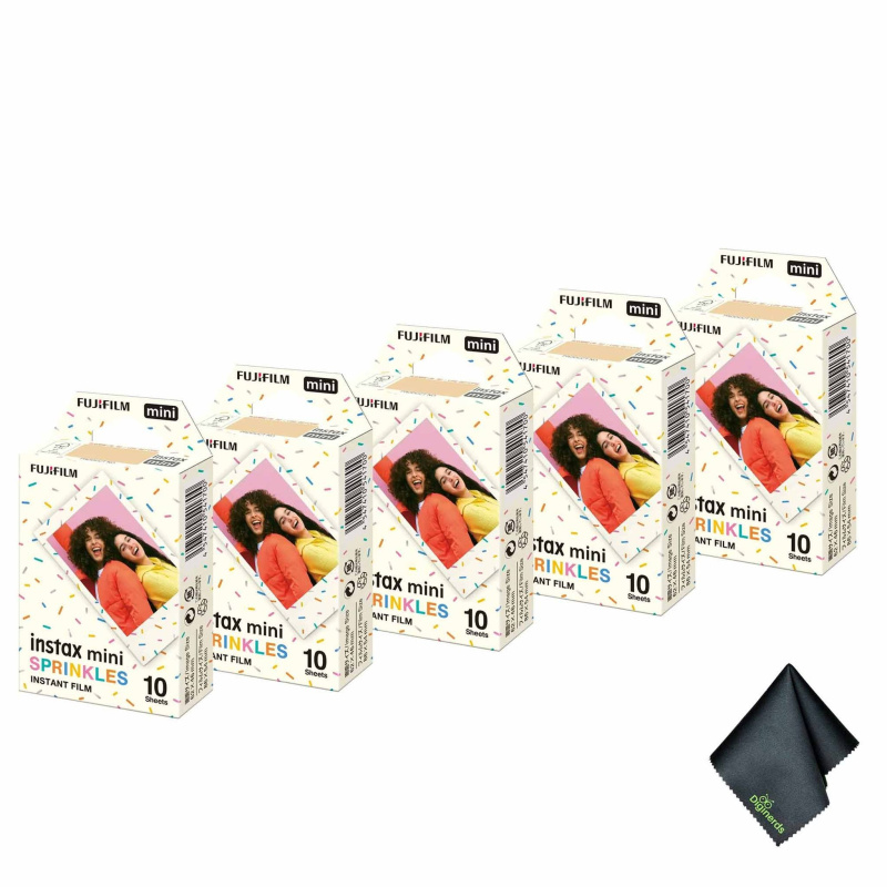 5xFUJIFILM INSTAX MINI Spinkles Instant Film (10 Exposures), Microfiber Cleaning Cloth, Bundle