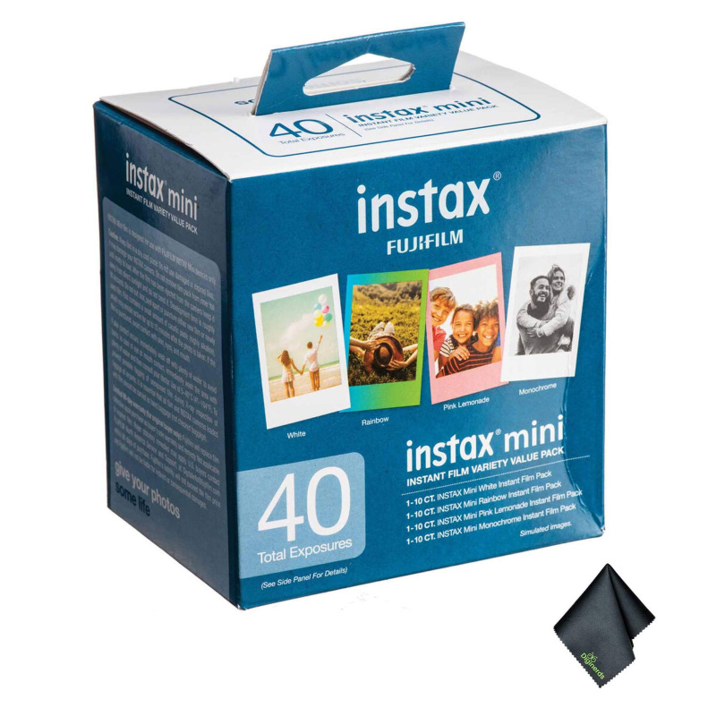 FUJIFILM INSTAX MINI Instant Film Variety Value Pack (40 Exposures), Microfiber Cleaning Cloth, Bundle
