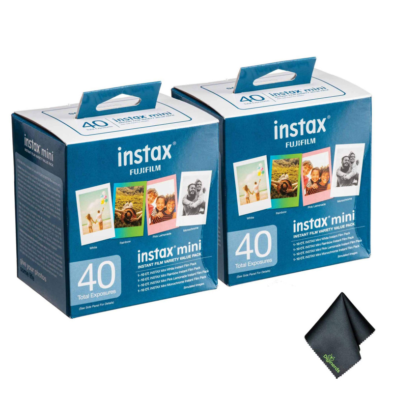 2xFUJIFILM INSTAX MINI Instant Film Variety Value Pack (40 Exposures), Microfiber Cleaning Cloth, Bundle